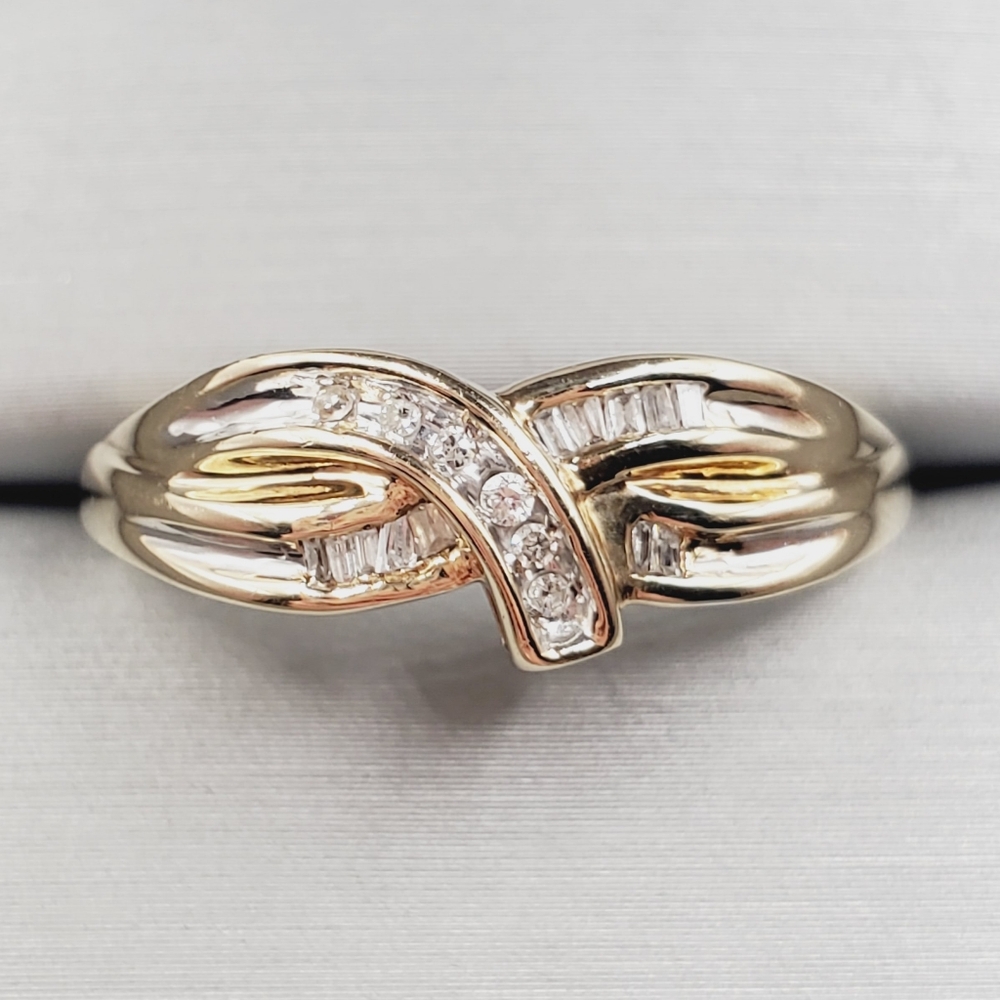 10k Solid Yellow & White Gold Genuine Diamond Band Ring